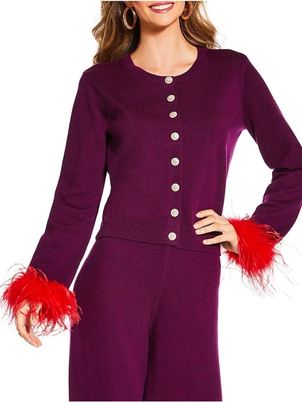 NWT Antonio Melani x The Nat Note Lele Wool Blend Feather Cuff Cardigan Sz M